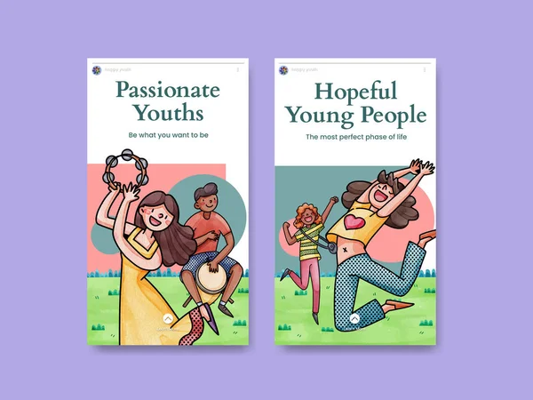 Instagram template with happy youth fun concept,watercolor styl