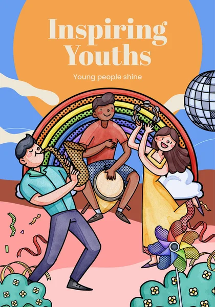 Poster template with happy youth fun concept,watercolor styl