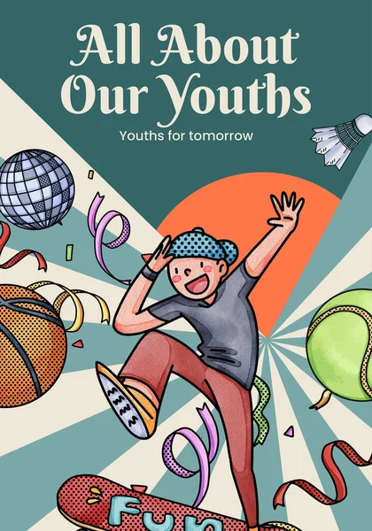 Poster template with happy youth fun concept,watercolor styl
