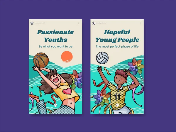 Instagram template with happy youth fun concept,watercolor styl