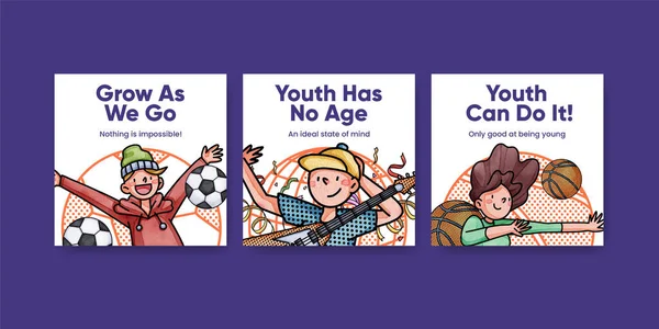 Banner template with happy youth fun concept,watercolor styl