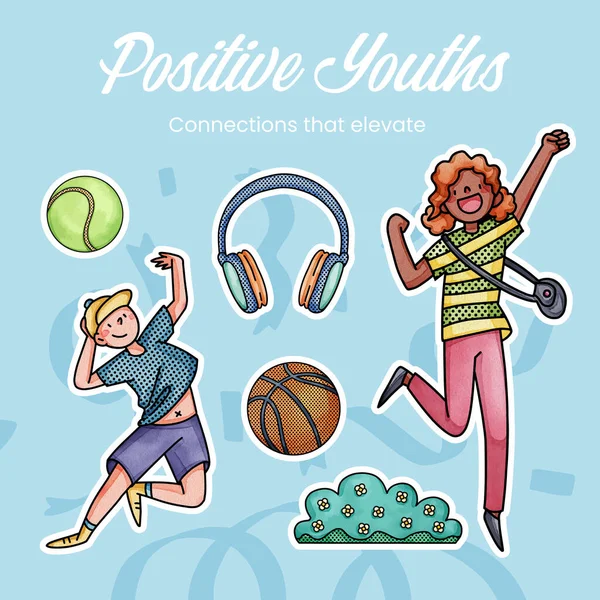 Sticker template with happy youth fun concept,watercolor styl