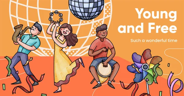 Facebook template with happy youth fun concept,watercolor styl