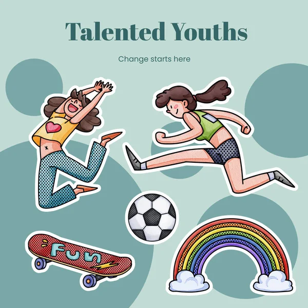 Sticker template with happy youth fun concept,watercolor styl