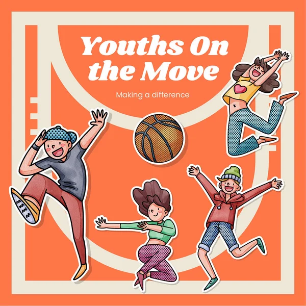 Sticker template with happy youth fun concept,watercolor styl