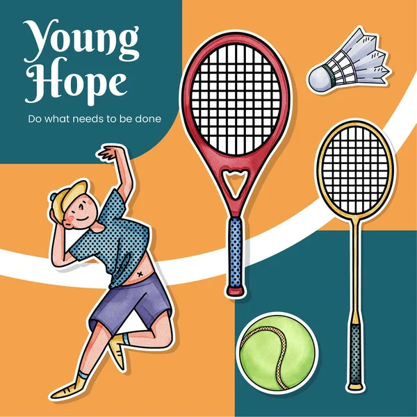 Sticker template with happy youth fun concept,watercolor styl