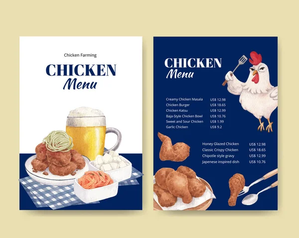 Menu Template Chicken Farm Food Concept Watercolor Styl — Stockvektor