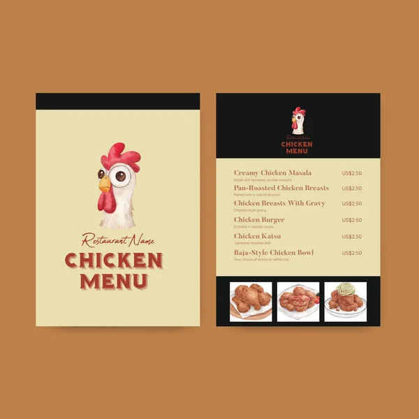 Menu Template Chicken Farm Food Concept Watercolor Styl — Vector de stock