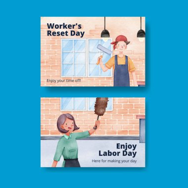 Facebook template with labor day concept,watercolor styl