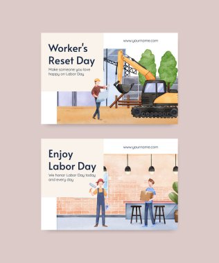 Facebook template with labor day concept,watercolor styl