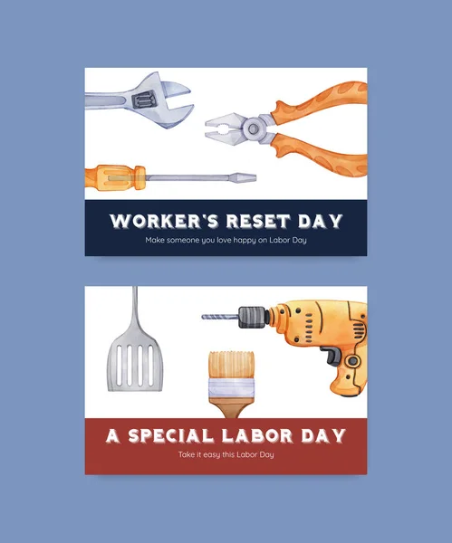 Facebook Template Labor Day Concept Watercolor Styl — Archivo Imágenes Vectoriales