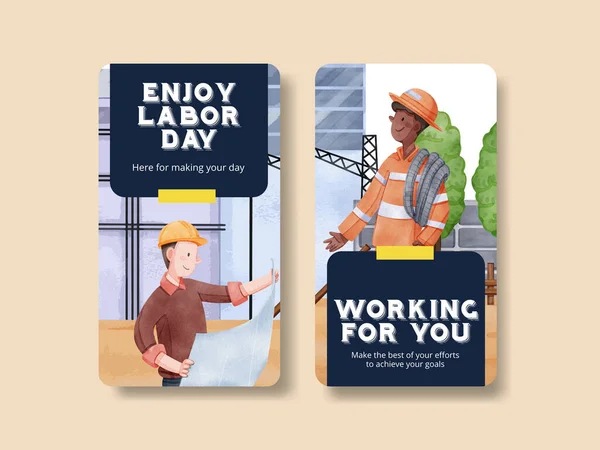 Instagram Template Labor Day Concept Watercolor Styl — Stockový vektor