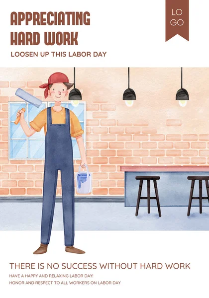 Poster Template Labor Day Concept Watercolor Styl — Archivo Imágenes Vectoriales