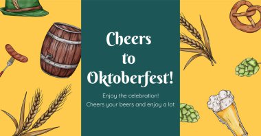 Facebook ads template with oktoberfest festive concept,watercolor styl
