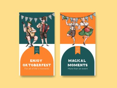 Instagram template with oktoberfest festive concept,watercolor styl