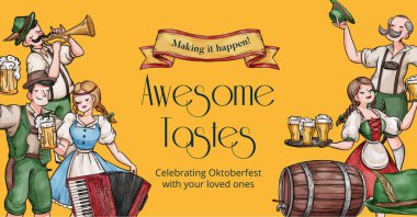 Facebook ads template with oktoberfest festive concept,watercolor styl
