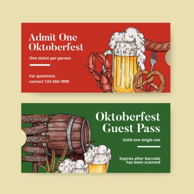 Ticket template with oktoberfest festive concept,watercolor styl