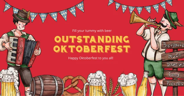 Facebook Ads Template Oktoberfest Festive Concept Watercolor Styl — Stock Vector