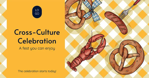 Facebook Ads Template Oktoberfest Festive Concept Watercolor Styl — Archivo Imágenes Vectoriales
