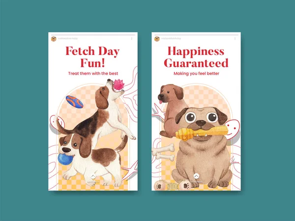 Instagram Template National Fetch Day Concept Watercolor Styl — Archivo Imágenes Vectoriales