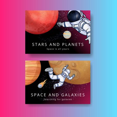 Facebook template with kids explore galaxy concept,watercolor styl