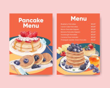 Menu template with happy pancake day concept,watercolor styl
