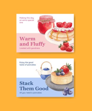 Facebook template with happy pancake day concept,watercolor styl