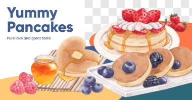 Facebook template with happy pancake day concept,watercolor styl