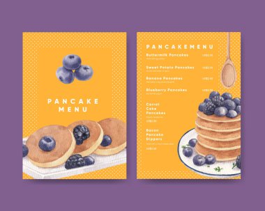 Menu template with happy pancake day concept,watercolor styl