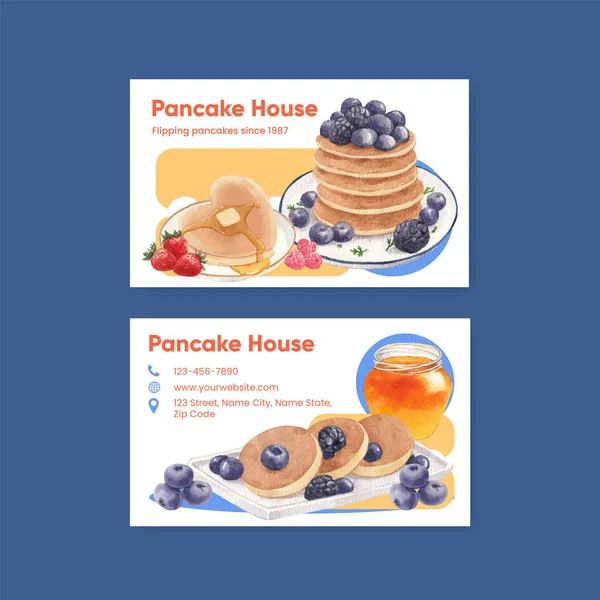 Name Card Template Happy Pancake Day Concept Watercolor Styl - Stok Vektor