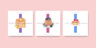 Banner template with happy pancake day concept,watercolor styl