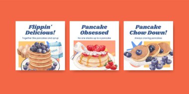 Banner template with happy pancake day concept,watercolor styl
