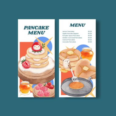 Menu template with happy pancake day concept,watercolor styl