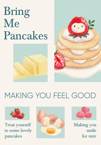 Poster Template Happy Pancake Day Concept Watercolor Styl — Stockvector