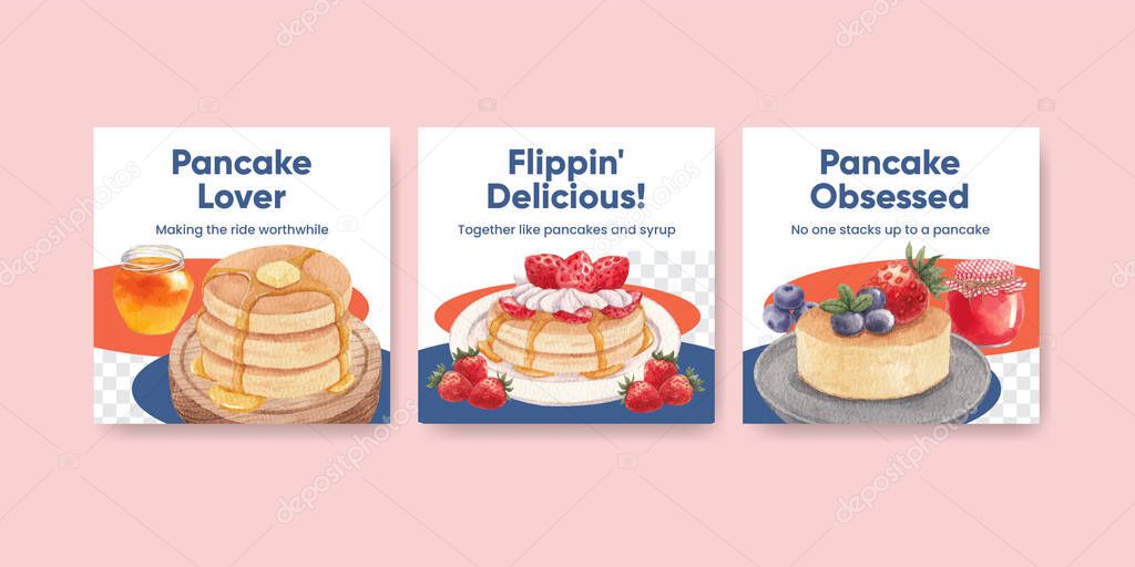 Banner template with happy pancake day concept,watercolor styl