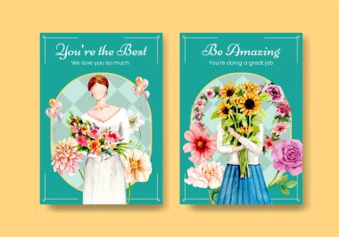 Mutluluk dolu kart şablonu. Gün konsepti, suluboya stil.