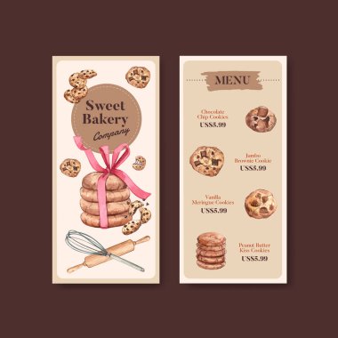 Ev yapımı kurabiye konsepti olan menü şablonu, suluboya stil