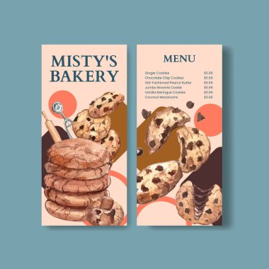 Ev yapımı kurabiye konsepti olan menü şablonu, suluboya stil