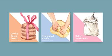 Ev yapımı kurabiye konsepti olan pankart şablonu, suluboya stil