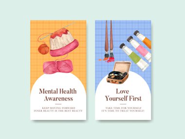 Instagram şablonu kişisel bakım hobbie konsepti, suluboya stil