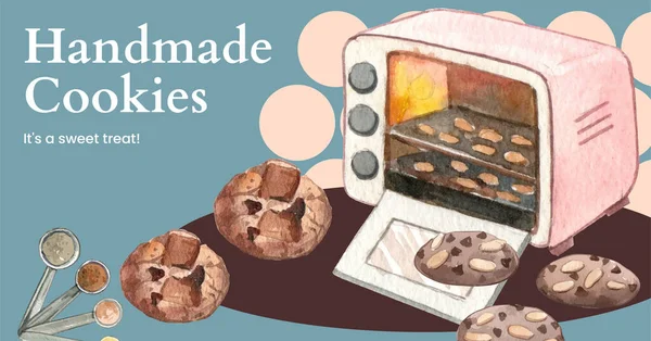 Modèle Facebook Ads Avec Concept Cookie Maison Aquarelle Styl — Image vectorielle
