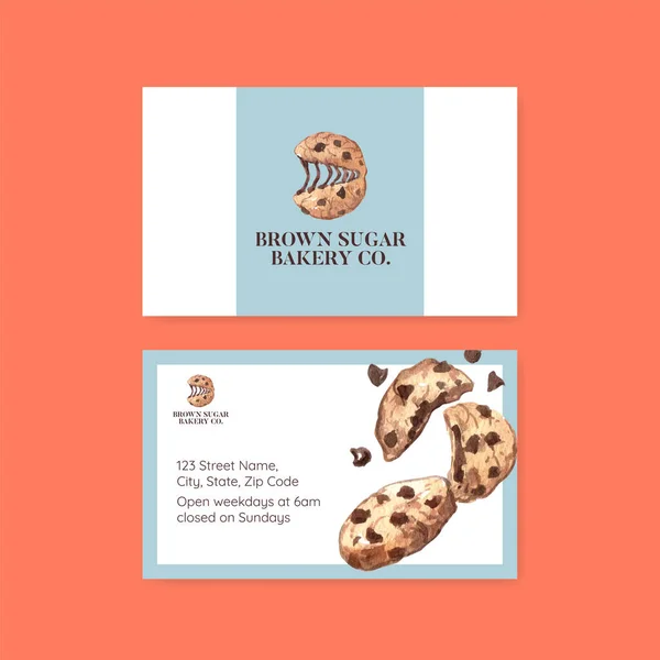 Name Card Template Homemade Cookie Concept Watercolor Styl — Stock Vector