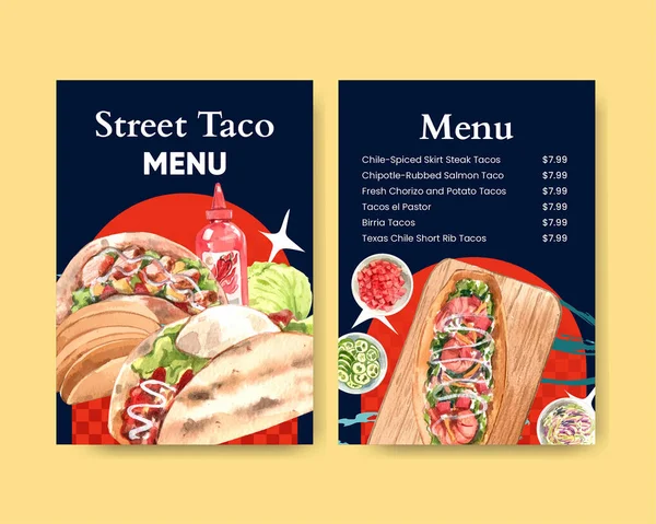 Menü Sablon Taco Nap Koncepció Akvarell Styl — Stock Vector