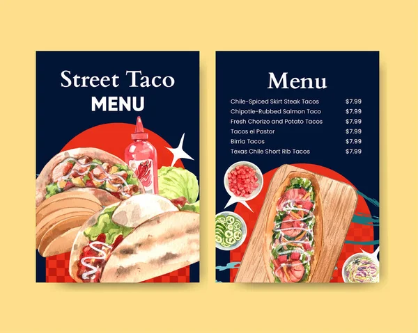 Szablon Menu Koncepcją Taco Day Akwarelowy Styl — Wektor stockowy