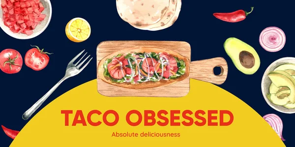Шаблон Заголовка Блогу Концепцією Taco Day Стиль Акварелі — стоковий вектор