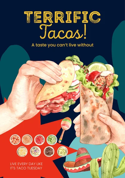Шаблон Плакату Концепцією Taco Day Стиль Акварелі — стоковий вектор