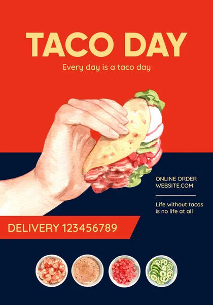 Poster Template Taco Day Concept Watercolor Styl — Stock Vector