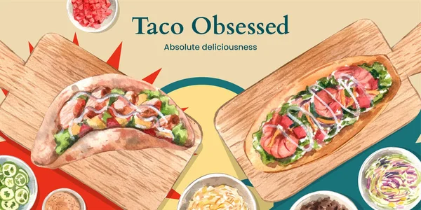 Шаблон Заголовка Блогу Концепцією Taco Day Стиль Акварелі — стоковий вектор