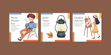 Sonbahar kampı piknik konsepti olan pankart şablonu, suluboya stil