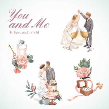 Çiçek şablonu muhteşem yeşil düğün konsepti, suluboya stil